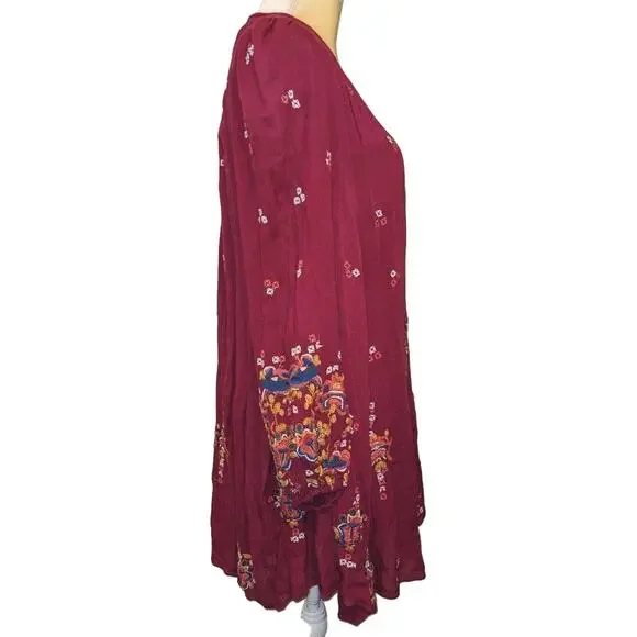 Free People Embroidered Balloon Sleeve Trapeze Dress EUC - Picture 3 of 8